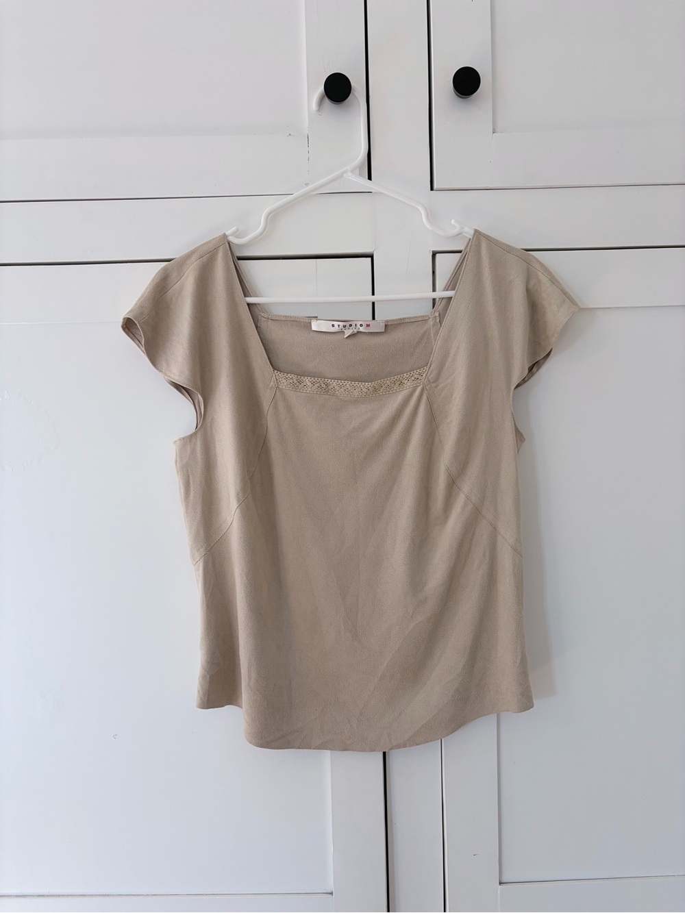Vintage Studio M Petite Tan Faux Suede Lace Cap Sleeve Top Size Small Western